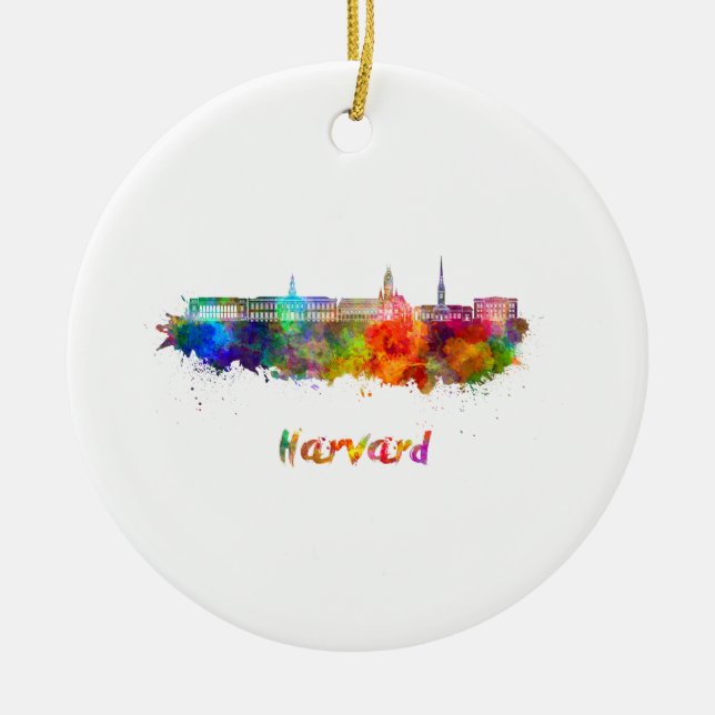 Harvard skyline i vattenfärg julgransprydnad keramik (Framsidan)