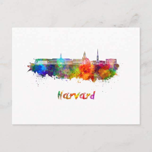 Harvard skyline in watercolor vykort (Framsida)