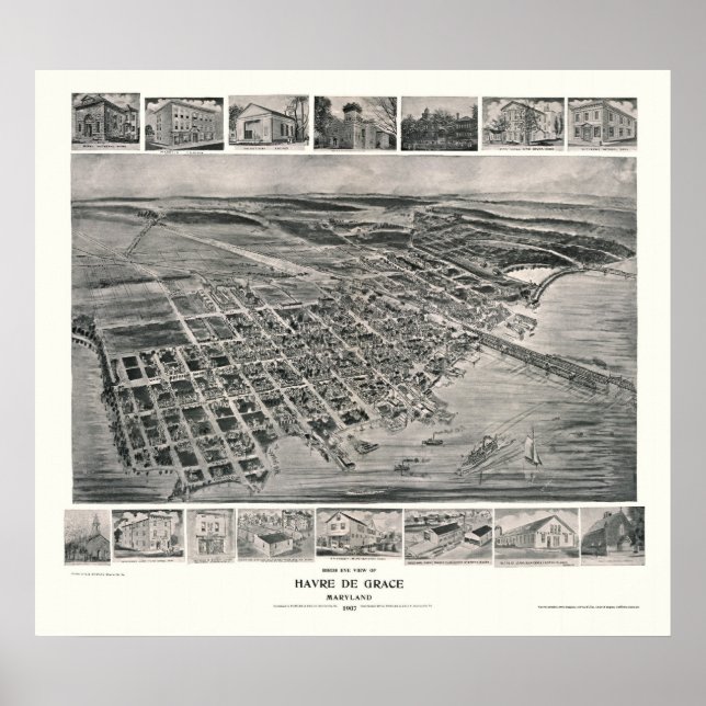 Harve de Grace, MD Panoramic Karta - 1907 Poster (Framsidan)