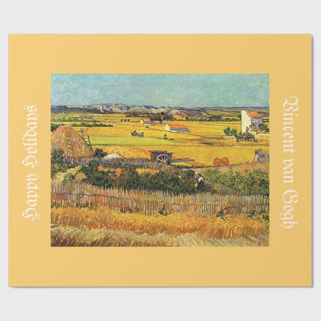 Harvest at La Crau, med Montmajour i Backgro Presentpapper (Platt)