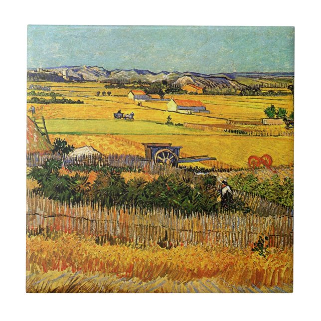 Harvest at La Crau, Montmajour av Vincent van Gogh Kakelplatta (Framsidan)