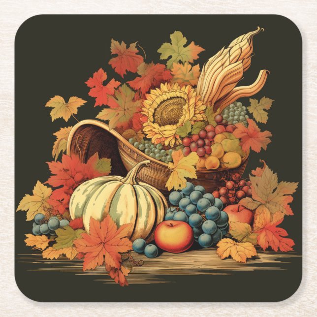 Harvest Blessings Basket: Bountiful Feast Underlägg Papper Kvadrat (Framsidan)