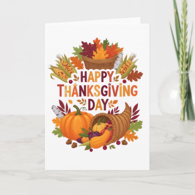 Harvest Blessings — Happy Thanksgiving Day Card Kort (Framsida)