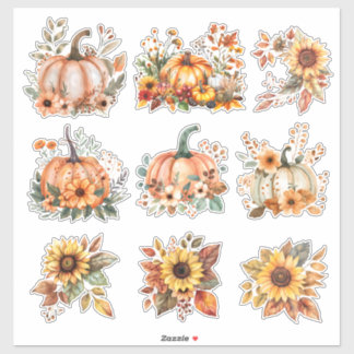 Harvest Blooms - Watercolor Pumpkin & Solros Klistermärken