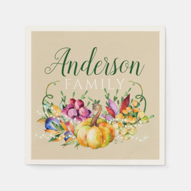 Harvest Bouquet Family Namn Fall Pappersservett (Framsidan)