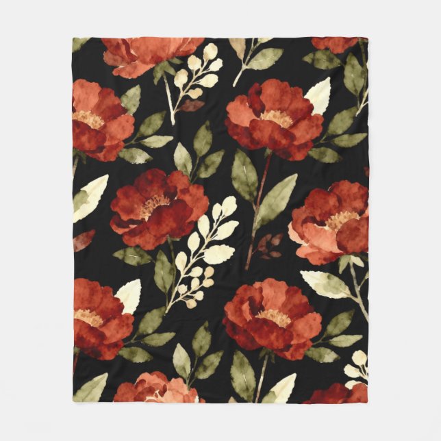 Harvest Ember Pattern | Rust Red & Olive Floral  Fleecefilt (Framsidan)
