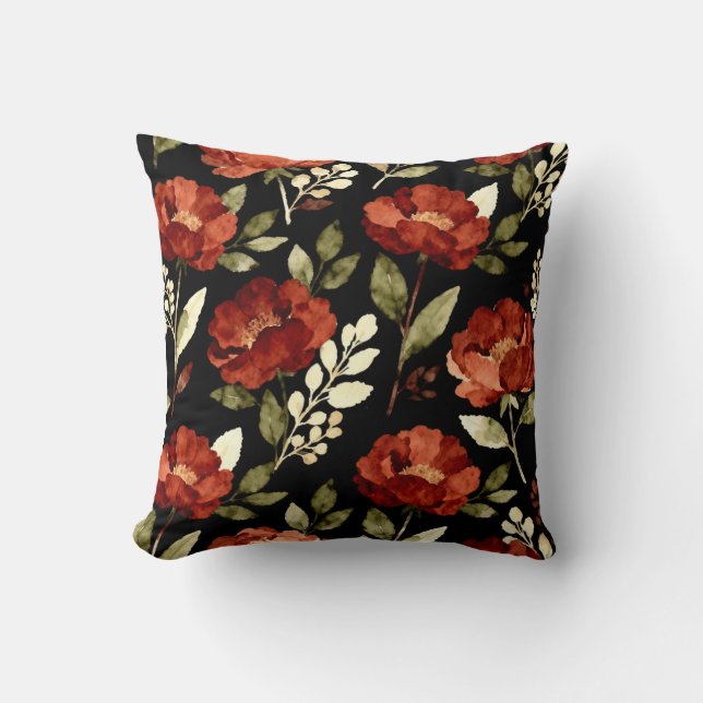 Harvest Ember Pattern | Rust Red & Olive Floral  Kudde (Framsida)