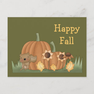 Harvest Fall Autumn Pumpkin Löv Squirrel Vykort