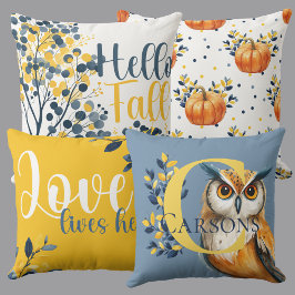 Harvest Family Roots Reversible Owl & Monogram Kudde