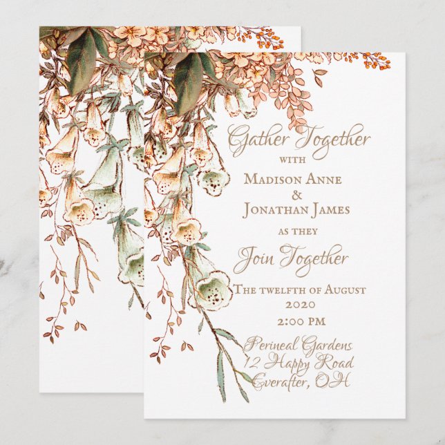Harvest Garland Script Elegant Fall Wedding Inbjudningar (Fram/baksida)
