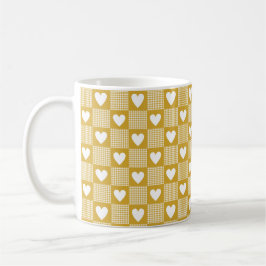 Harvest Gold Gingham Heart Patch Plaid Kaffemugg