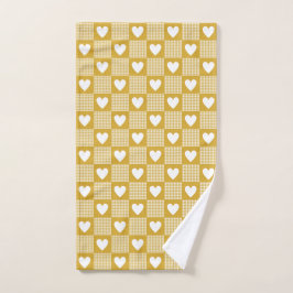 Harvest Gold Gingham Heart Patch Plaid Towel