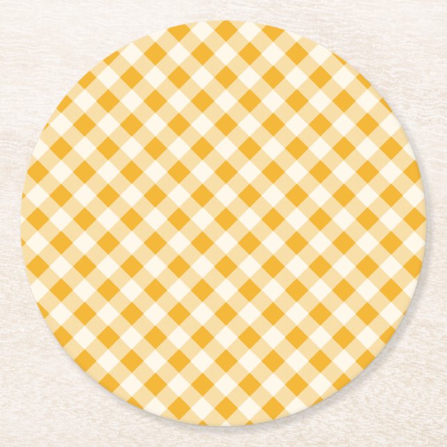 Harvest Guld Gingham Underlägg Papper Rund (Framsidan)