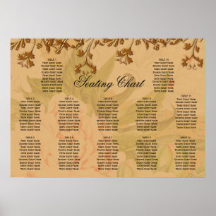 Harvest Guld Peony Mönster Boho Bröllop Seating Poster