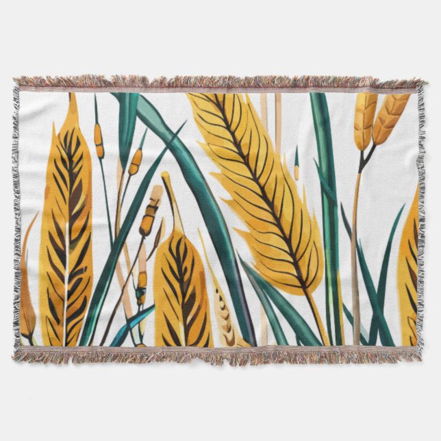 Harvest Harmony: A Wheat Mönster på en vit kanvas Filt (Framsidan)