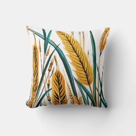 Harvest Harmony: A Wheat Mönster på en vit kanvas Kudde