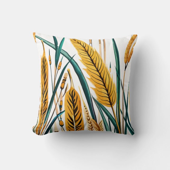 Harvest Harmony: A Wheat Mönster på en vit kanvas Kudde (Framsida)