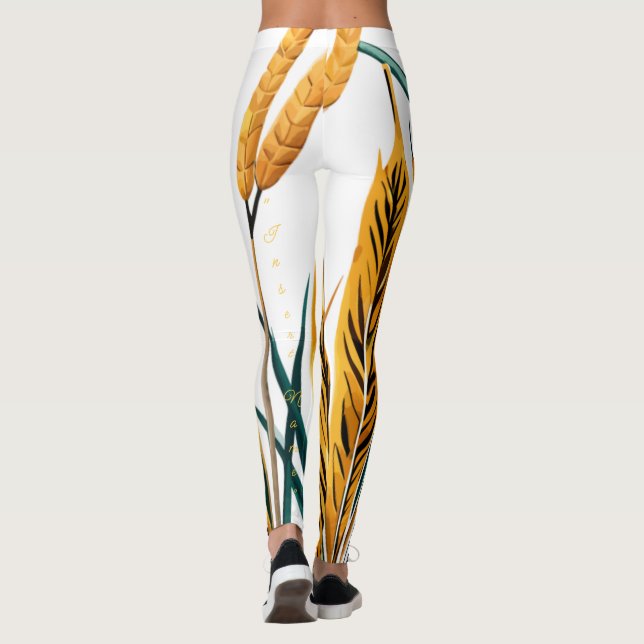 Harvest Harmony: A Wheat Mönster på en vit kanvas Leggings (Baksida)
