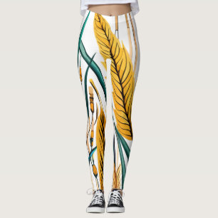 Harvest Harmony: A Wheat Mönster på en vit kanvas Leggings