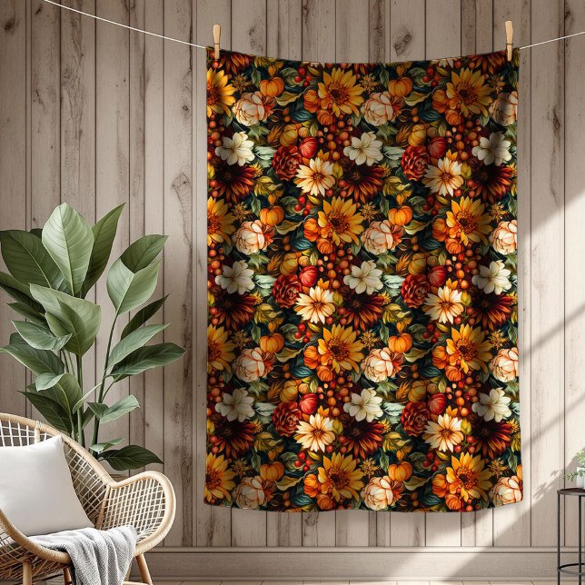 Harvest-Inspired Blommigt Pumpkins Säsong Comfort Fleecefilt (Harvest-Inspired Floral Pumpkins Seasonal Comfort Fleece Blanket)