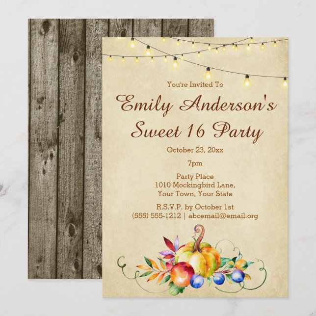 Harvest Ljus Sweet 16 födelsedag Inbjudningar (Fram/baksida)