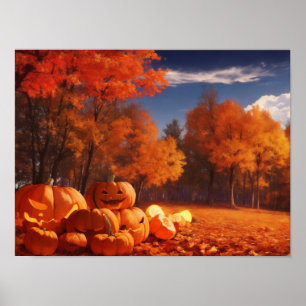 Harvest Lycklig Pumpkins Poster