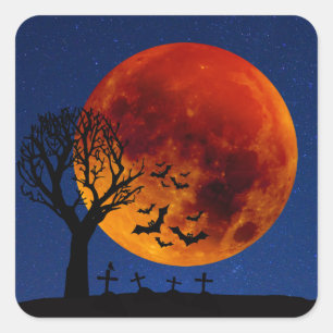 Harvest Måne Halloween Fyrkantigt Klistermärke