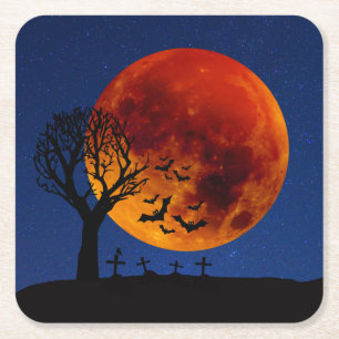 Harvest Måne Halloween Underlägg Papper Kvadrat
