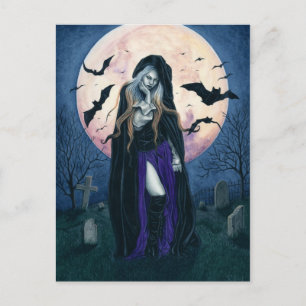 Harvest Måne Halloween Witch-vykort Vykort