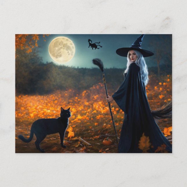 Harvest Måne Haunt: Realistic Halloween Scene" Vykort (Framsida)