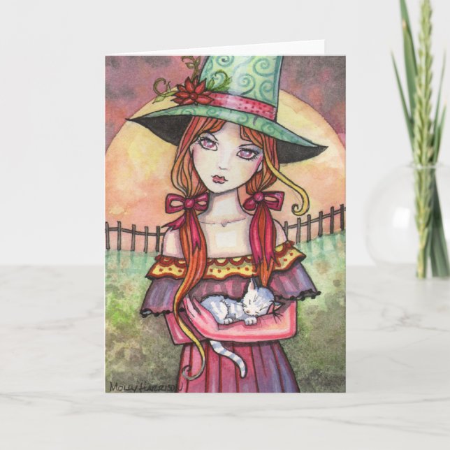 Harvest Moonrise Witch and Cat Card Kort (Framsida)