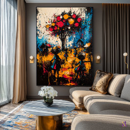 Harvest of Dreams - Expressionist Surreal Village Poster