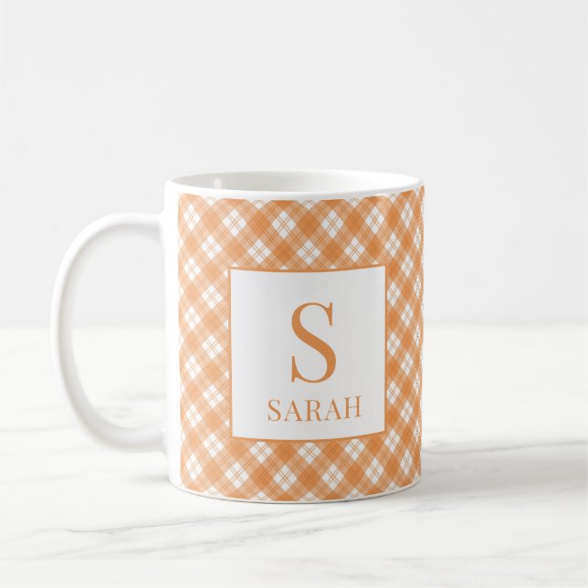 Harvest Orange Plaid Custom Name Initial Mug Kaffemugg (Vänster)