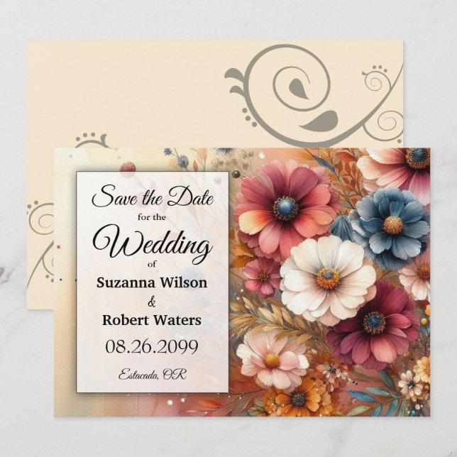 Harvest Petals och Payed Himmel Inbjudningar (Fram/baksida)