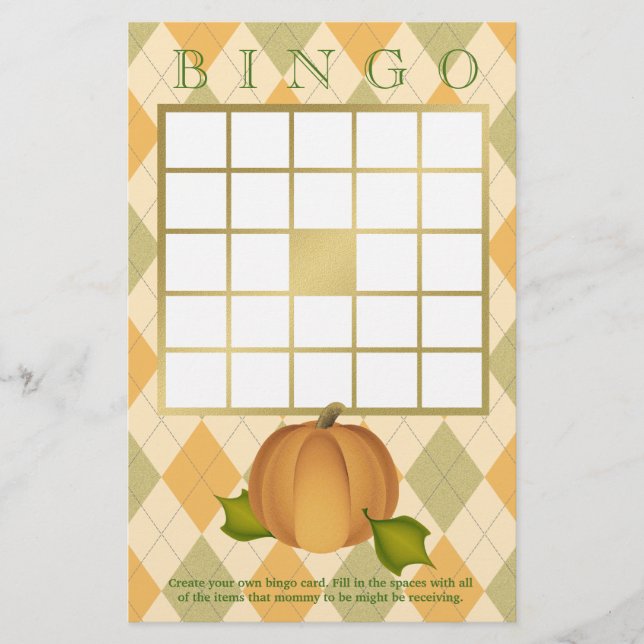 Harvest Pumpkin Argyle Baby Shower Bingo (Framsida)