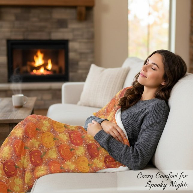 Harvest Pumpkin Autumn Höst löv Mysigt Halloween Fleecefilt (Skapare uppladdad)