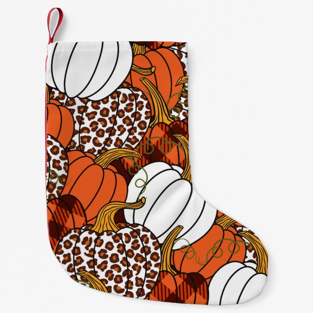 Harvest Pumpkin Patchwork Vintage Mönster Liten Julstrumpa (Framsidan)