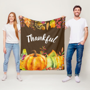 Harvest Pumpkins och Höst löv Gräns Thankful Fleecefilt
