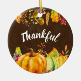 Harvest Pumpkins och Höst löv Gräns Thankful Julgransprydnad Keramik