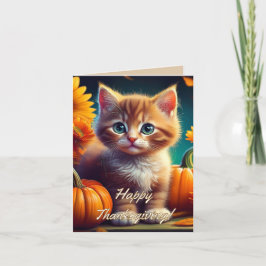 Harvest Thanksgiving Cute Ginger Kitten Pumpkin Tack Kort