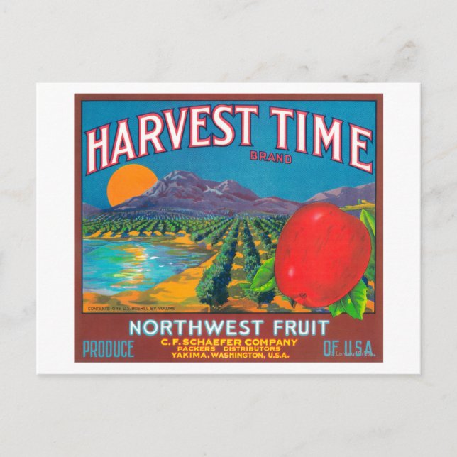 Harvest Time Apple Label - Yakima, WA Vykort (Framsida)