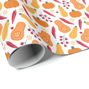 Harvest Vegetable Mönster Orange och Red Presentpapper
