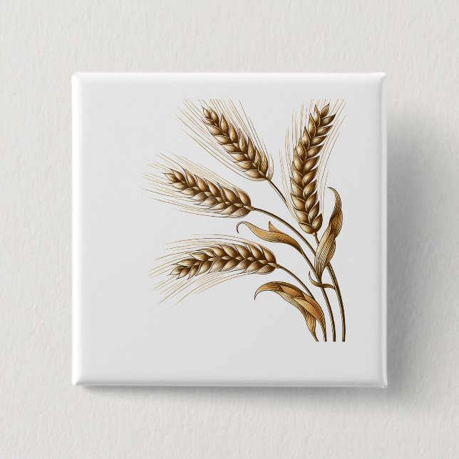 Harvest Wheat Ears Button – Rustic Farm Charm Knapp (Framsida)