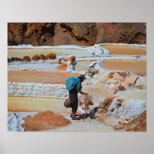 Harvesting Salt i Maras, Peru Poster