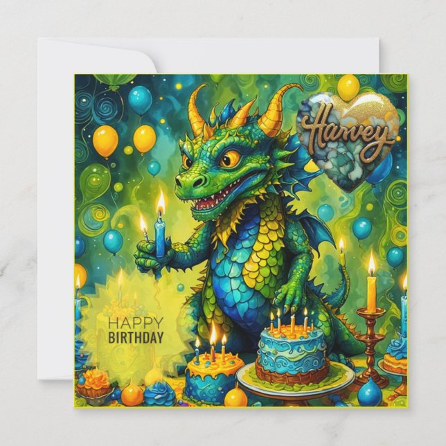 HARVEY ~ Birthday Card ~ Dinosaur ~ Grönt ~ (Framsida)