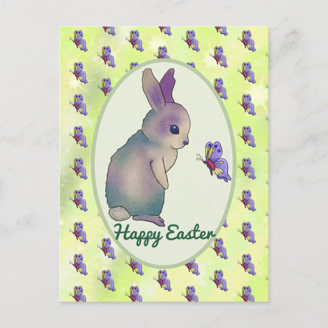 Hase mit Schmetterling Postkarte Vykort (Framsida)