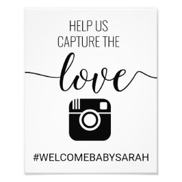 Hashtag Anpassningsbar Baby Shower-skylt Fototryck