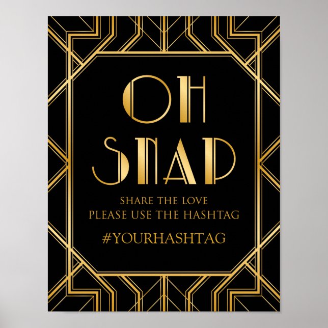 Hashtag Bröllop Sign | Gatsby Art Deco Poster (Framsidan)