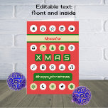 Hashtag christmas add namn computing red helgkort<br><div class="desc">Detta julkort har inspirerats av dator och smartphone skärm, med rött, grönt och guldfärgat färg för ett rikens framträdande. Ikoner, datorknappar och symboler och meddelandet #lyckychristmas är på framsidan. Lägg till ett namn genom att skriva i rutan och anpassa hälsning inuti (för närvarande är detta #MerryjulhaveriFun i röd skrift). Insidan...</div>