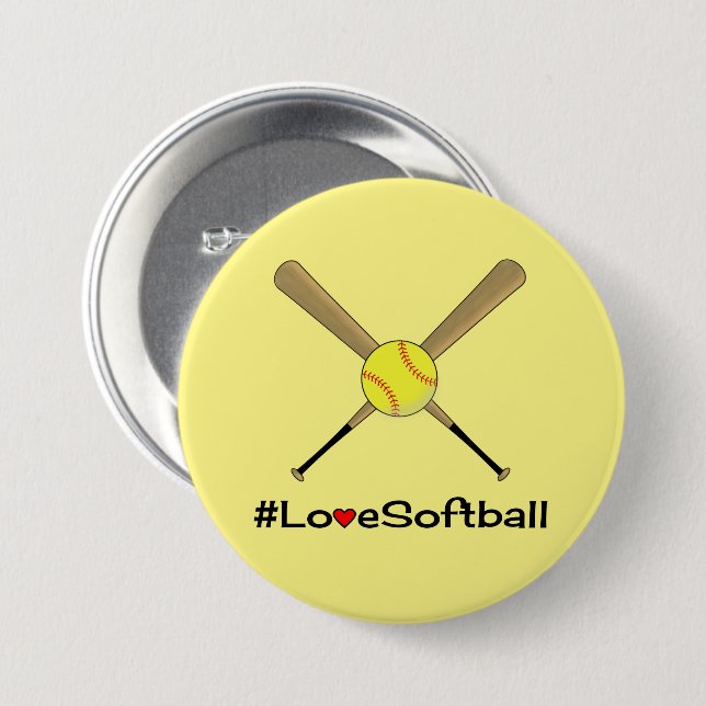 Hashtag i Kärlek softball gult Knapp (Framsida & baksida)